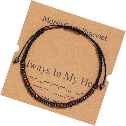 RINTOLER Morse Code Bracelets for Women Men Gifts for Her Best Friend Funny Inspirational Bracelets for Women Jewelry Adjustable Silk Beaded Wrap Bracelet