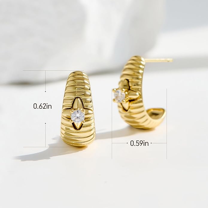 14K Gold & Rose Gold Hoop Earrings for Women, Chunky Huggie Half Hoops Earrings, Hypoallergenic Non Tarnish Cubic Zirconia Trendy Minimalist Everyday Jewelry Gift