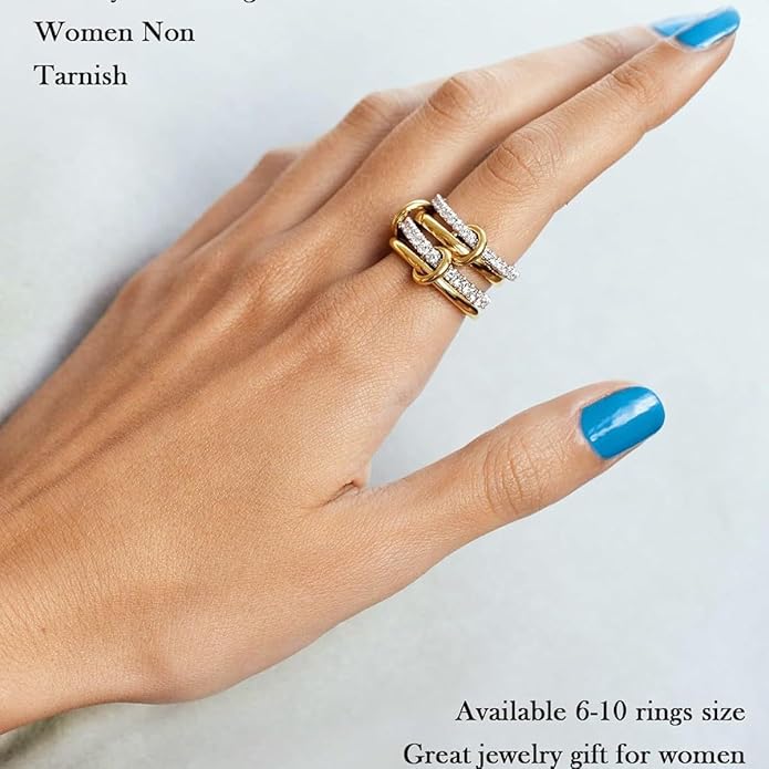 Gznzfjf 14K Gold Plated Stackable Interlocking Ring Set | Anti-Allergy Mixed Metal Multi-Ring Declaration Jewelry Women's Festival Gift, Mother's Day/Birthday/Engagement Jewelry