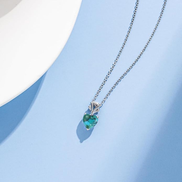 AGVANA Christmas Gifts 14K White Gold Gemstone Pendant with Sterling Silver Chain 8mm Heart Birthstone Necklace for Women Fine Jewelry Anniversary Birthday Gifts for Women Mom Wife Girlfriend Her