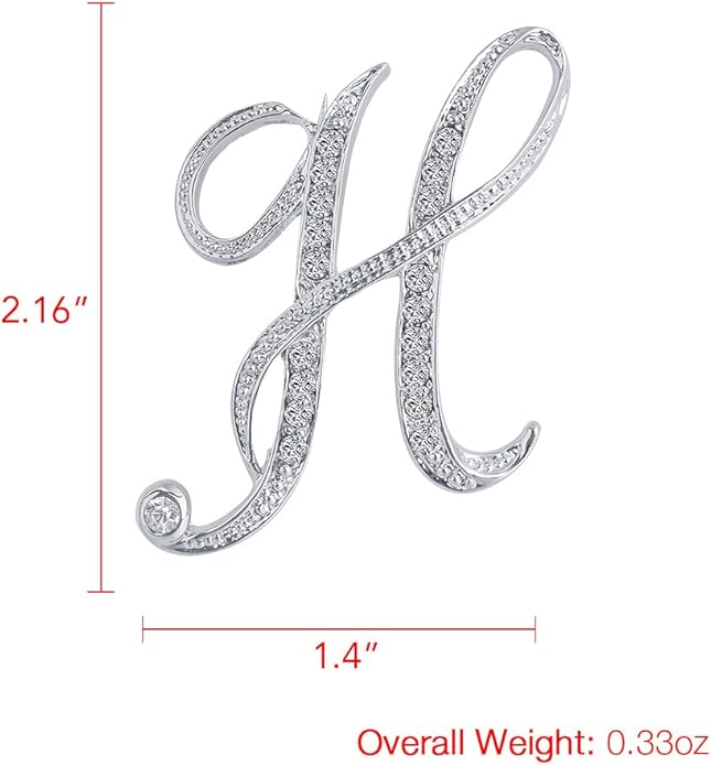 LiaSun A-Z 26 Letters Pins Brooches Silver Plated Metal Broaches Pins-Clear Crystal Initial Breastpin