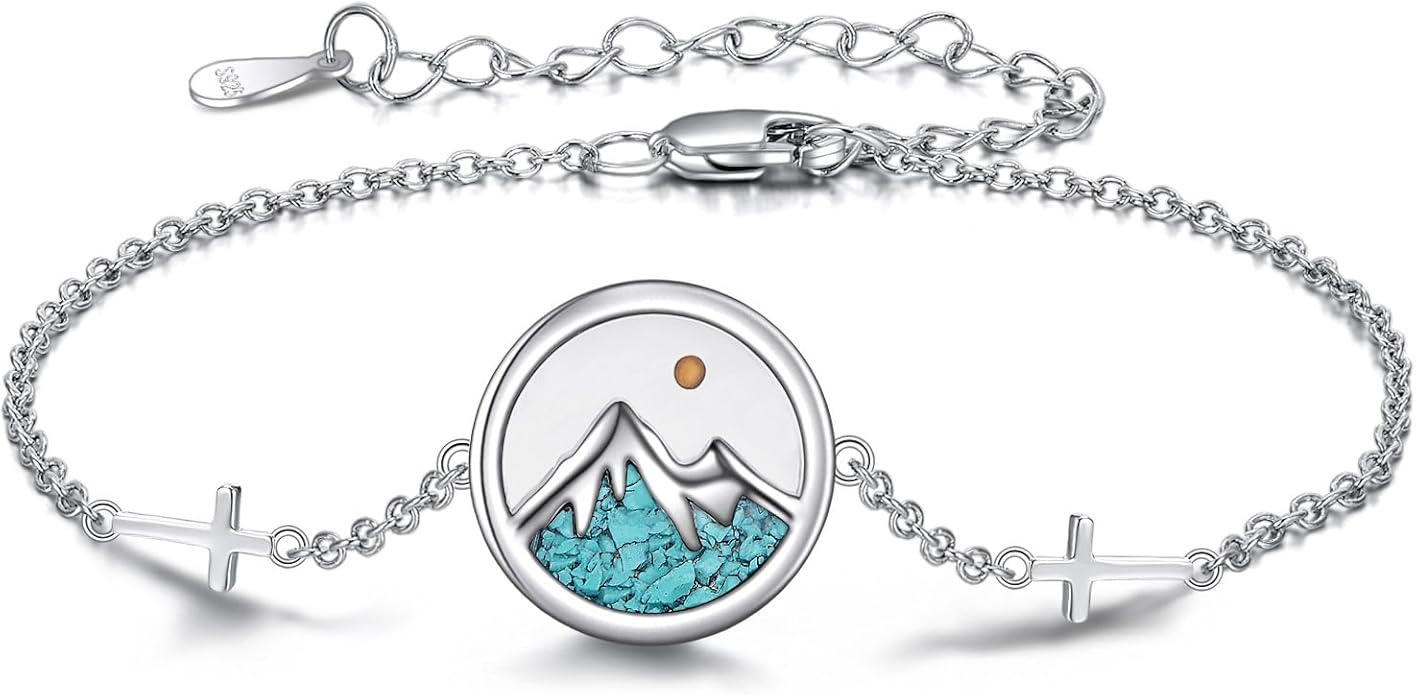 AOBOCO Mustard Seed Bracelet S925 Sterling Silver Mountain Cross Bracelets Christmas Christian Faith Jewelry Mothers Day Birthday Gifts for Mom