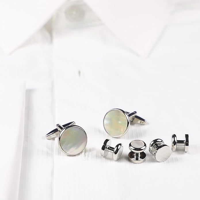 MENDEPOT Men Formal Wear Dress Shirt Cufflinks And Studs Set With Box Wedding Groom Groomsmen Gift