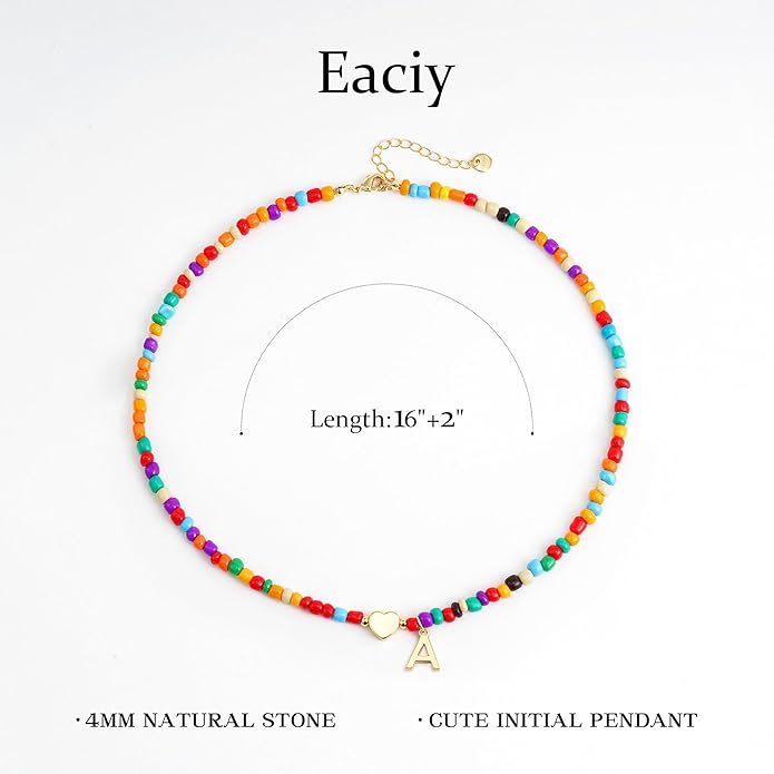 Colorful Initial Necklaces for Girls Women Kids - Teen Girls Gifts Trendy Stuff Beaded Initial Necklace Dainty Letter Choker Necklace for Girl Gifts Jewelry