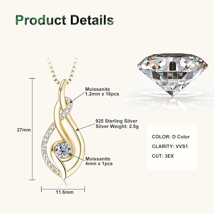 Moissanite Infinity Pendant Necklace for Women 925 Sterling Silver Love Necklace Birthday Dainty Infinity Knot Necklace Mom Wife Girlfriend Gift