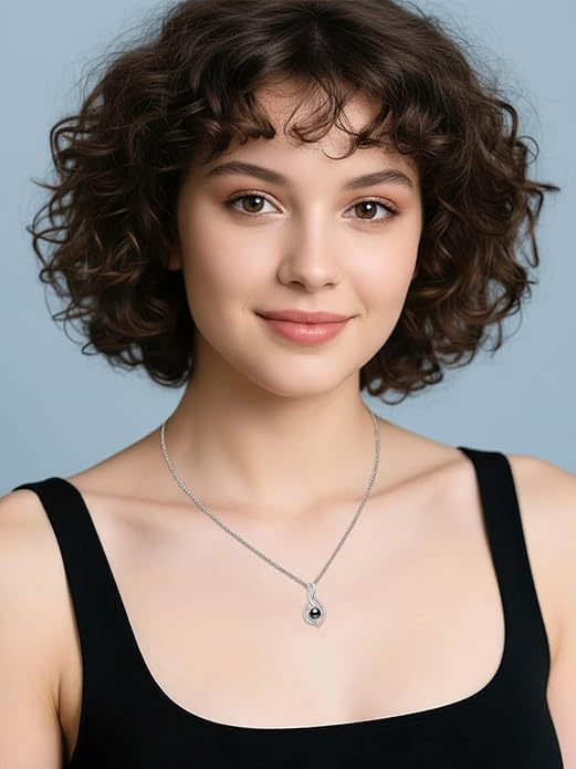 KANNSOAR Tahitian Black Pearl 18K White Gold Plated Sterling Silver Heart/Infinity/Four Leaf Clover Pendant Necklace Jewelry Gifts for Women Wife Mom Girlfriend Wedding Birthday Anniversary Christmas