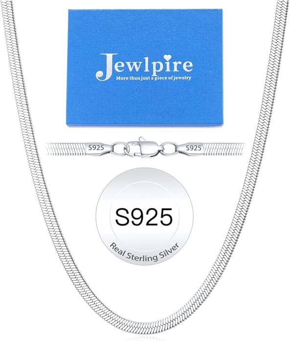 Jewlpire 925 Sterling Silver Herringbone Necklace for Women, 3mm 4mm 5mm Necklace for Women Herringbone Chain Necklaces Dainty Women's Chain Necklaces 16 18 20 22 24 Inch