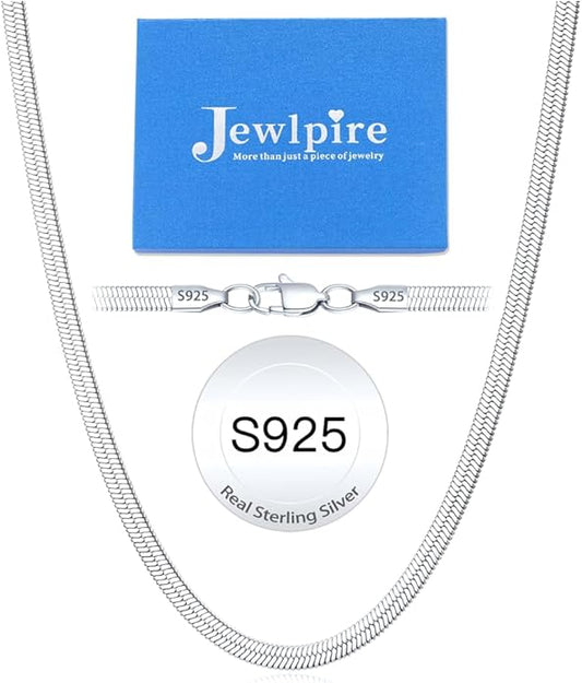 Jewlpire 925 Sterling Silver Herringbone Necklace for Women, 3mm 4mm 5mm Necklace for Women Herringbone Chain Necklaces Dainty Women's Chain Necklaces 16 18 20 22 24 Inch