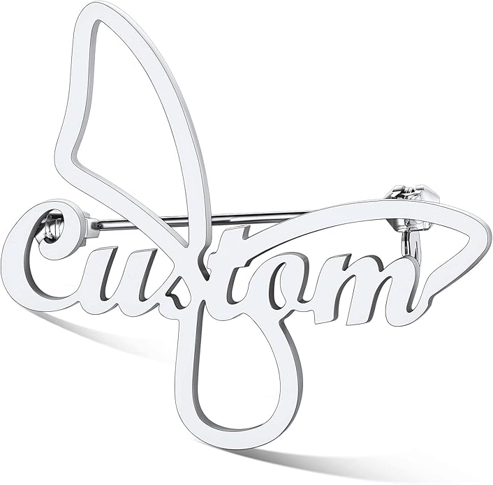Custom4U Custom Name Pin Personalized Brooch Pins for Women Men Stainless Steel Name Tag with Letters/Initials - Silver/Gold/RoseGold/Black Customized Jewelry Gifts for Birthday Wedding Business Party