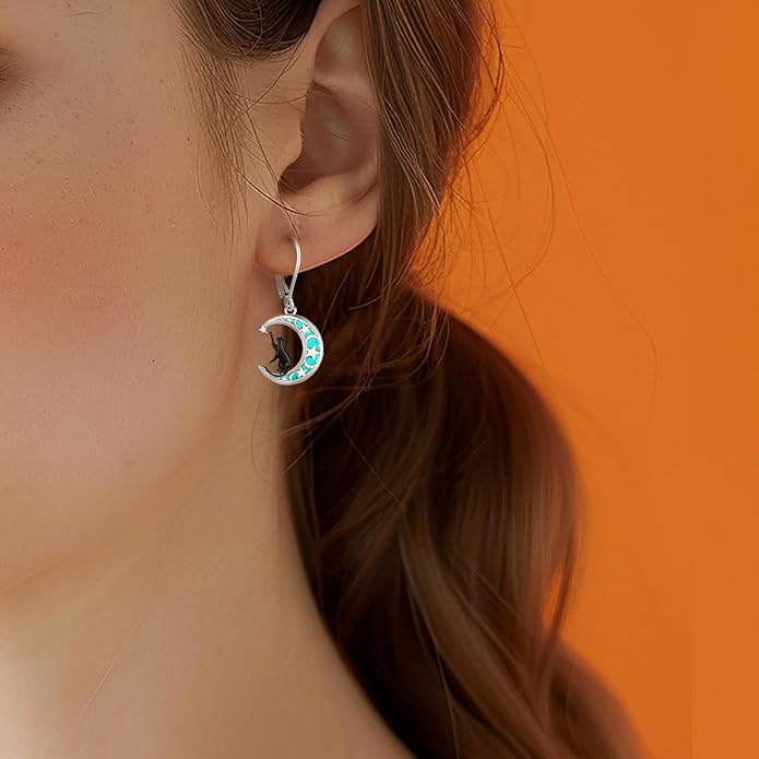 Sterling Silver Tree of Life/Flower/Bee/Animals/Cat/Hummingbird Dangle Earrings Moonstone Turquoise Drop Leverback Earrings Jewelry Gifts