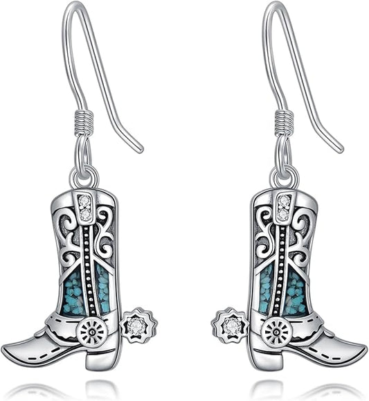Western Earrings for Women 925 Sterling Silver Turquoise Western Country Dangle Drop Earrings Country Jewelry Gifts for Cowgirl Cowboy