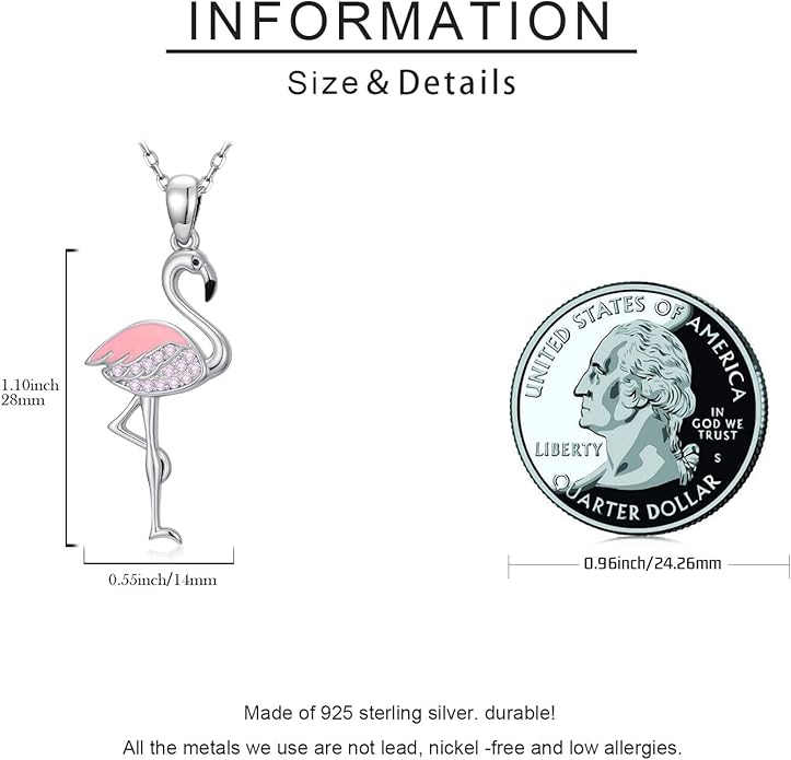 JUSTKIDSTOY Flamingo Necklace 925 Sterling Silver Animal Pendant with Cubic Zirconia Flamingo Bird Necklace Gifts for Women Wife Girlfriend