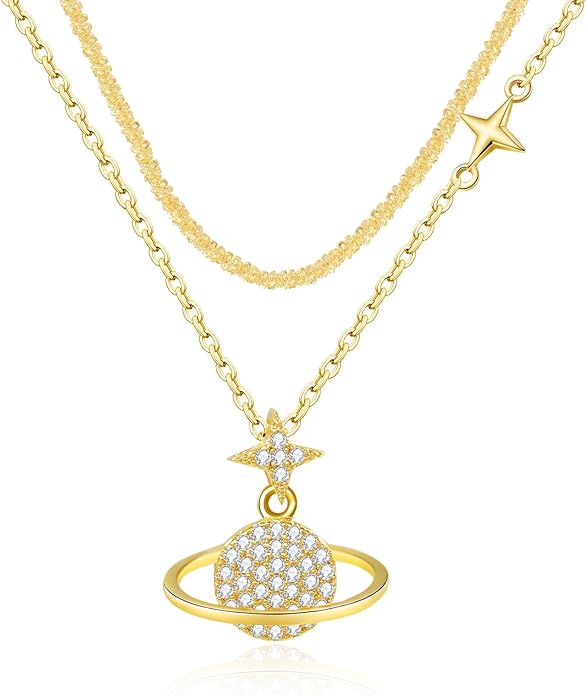 Copper Alloy 14K Gold Plated | 14K Platinum Plated Necklace for Women Double Layer Pendant Necklace Fashionable Multi-Layer Jewelry