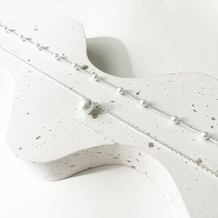 Gold Jewelry Set for Women - Dainty 14K Gold/Silver Plated Pearl Choker Necklace, Drop Earrings & Bracelets - Wedding Trendy Pearl Jewelry Gift