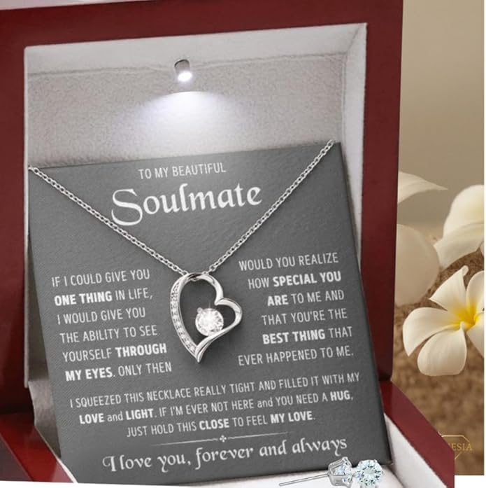 To My Soulmate Necklace For Women, Soul Mate Jewelry for Women, Future Wife Gifts, To My Wife Necklace from Husband, Gifts for Girlfriend, Pendant With Message Card