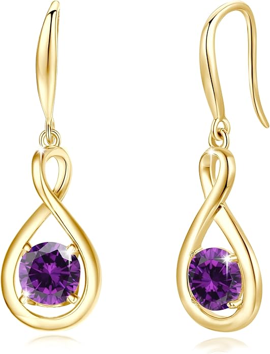 FANCIME Dangle Drop Earrings 925 Sterling Silver Dainty Infinity Round Gemstone Birthstone Jewelry Birthday Gifts for Her Women