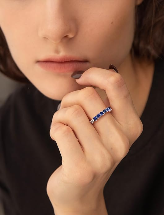 Princess Cut Stackable Rings 925 Sterling Silver Eternity Rings Birthstones Jewelry for Women Size 5-10