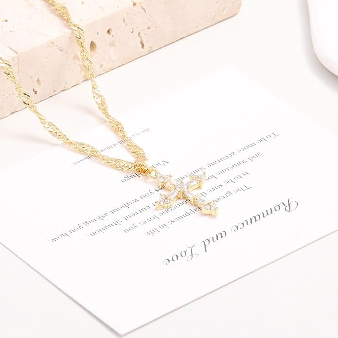 Cross Necklace for Women Dainty 14K Real Silver Gold Plated Layered Cross Pendant Necklace Stack Simple Trendy Cute Charm Choker Necklaces Jewelry Gift for Women Teen Her