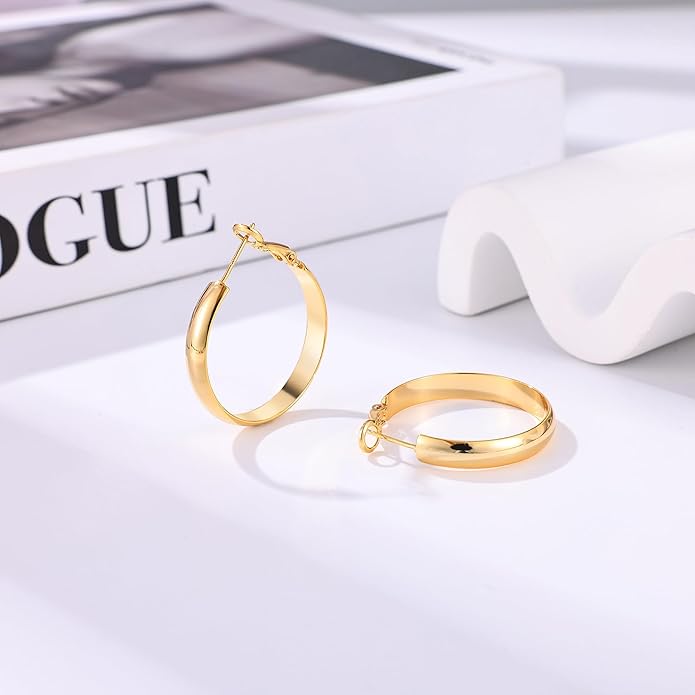 Gacimy 14K Gold Plated Hoop Earrings for Women, 14k Real Gold Plated with 925 Sterling Silver Post, Hypoallergenic Lightweight Thick Hoops Earrings for Women Trendy