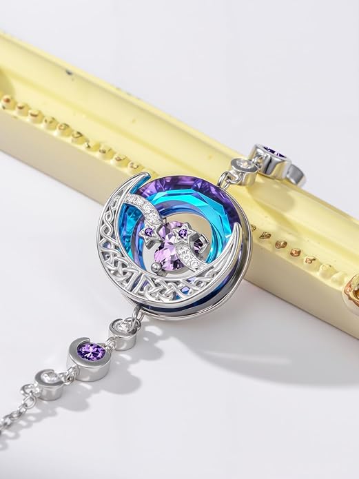 TOUPOP Birthstone Bracelet Moon and Star Bracelet 925 Sterling Silver Blue Crystal Jewelry Birthday Christmas Gifts for Women