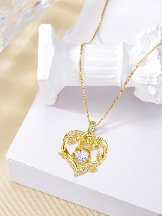 Midari 18K Gold Heart Birthstone Necklace for Women Rose Pendant Birthday Jewelry Gifts for Wife Her Daughter Mom