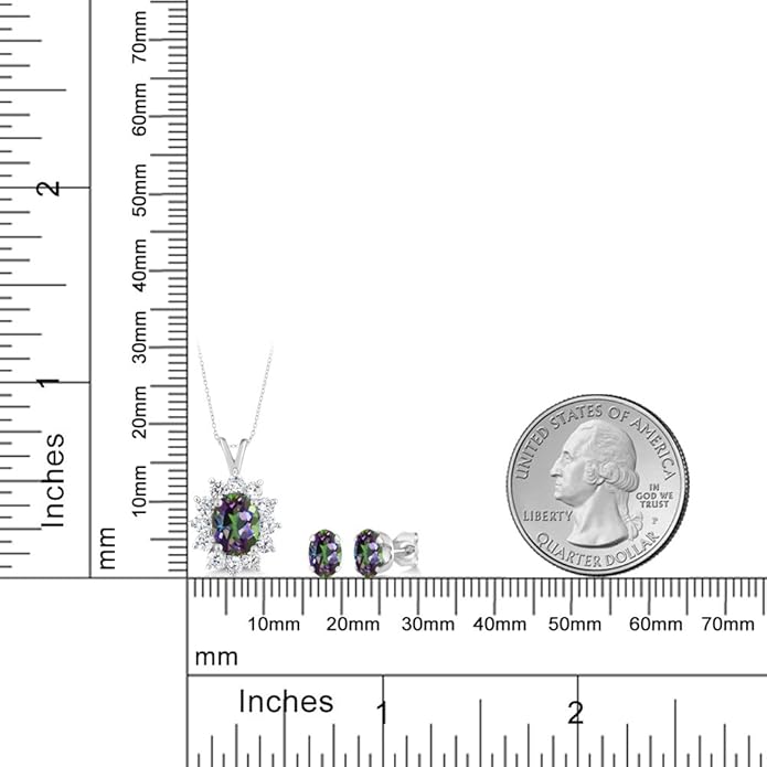 Gem Stone King 8X6MM and 6X4MM Oval Gemstone Birthstone Pendant and Earrings Jewelry Set For Women | 925 Sterling Silver | Fine Jewelry Gifts for Her Mom Women Wife | With 18 Inch Chain