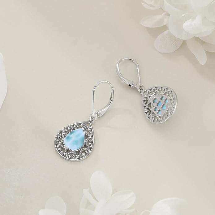 Moonstone Filigree Drop Dangle Teardrop Earrings 925 Sterling Silver Moonstone Leverback Earrings for Women Jewelry Gifts