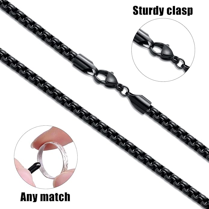Fiusem Box Chain for Men, Silver Tone/14K Gold Plated/Black Stainless Steel Necklace for Men and Women, Width 2/2.5/3/4/5mm, Length 18-28 Inches