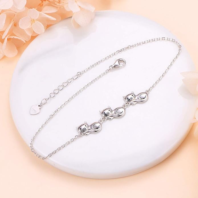 Anklet for Women S925 Sterling Silver Adjustable Foot Evil Eye Starfish Heart Bead Butterfly Celtic Knot Cross Multilayer Layered Ankle Bracelet Jewelry