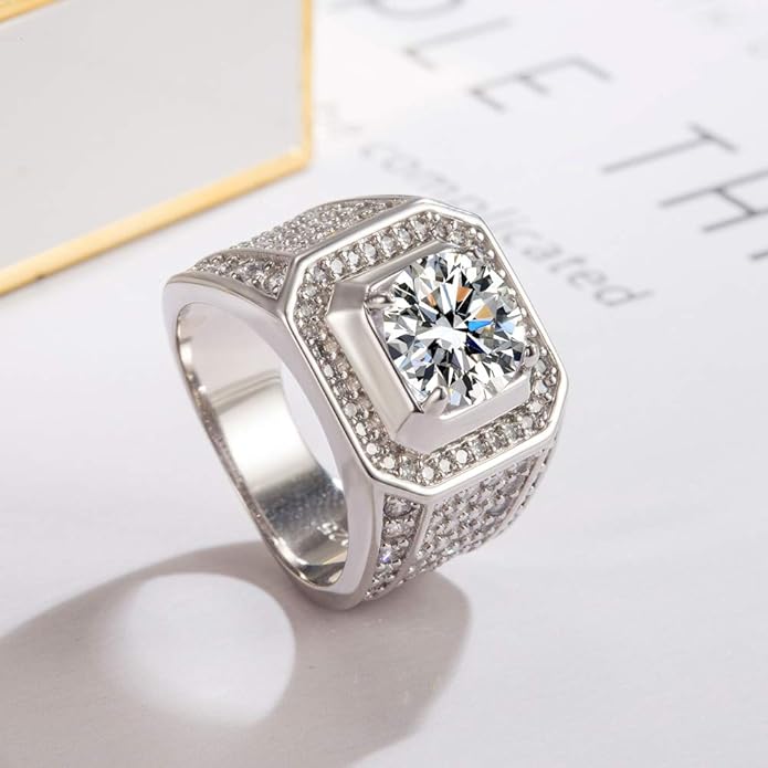 Dankadi Noble Men's 925 Silver Ring-Square Cubic Zircon Inlaid-Classic Ring-Fashion Silver Jewelry-Party Accessories 8-13#
