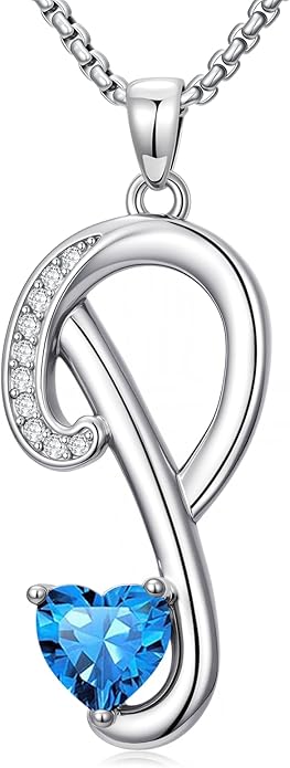 Christmas Gifts for Women Alphabet A to Z Initial Birthstone Pendant Necklaces for Women - 18k White Gold Plated Personalized Name Jewelry Valentine Mothers Day Birthday Gifts for Women Her Girlfriend