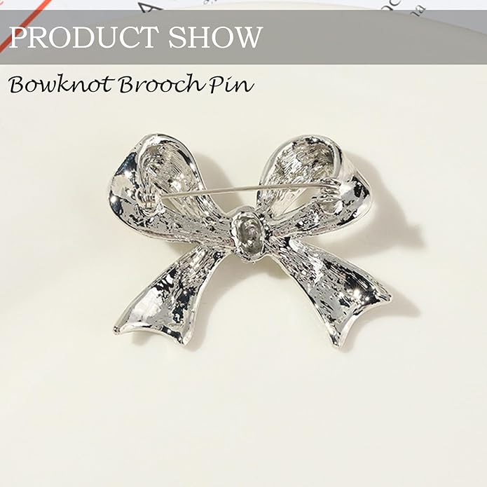 Kprusoian Elegant Crystal Bow Brooch Pin for Women,Vinage Sparkly Rhinestones Brooches Pins Beautiful Lapel Pins Dress Suit Shirt Ceremony Clothes Accessories Jewelry