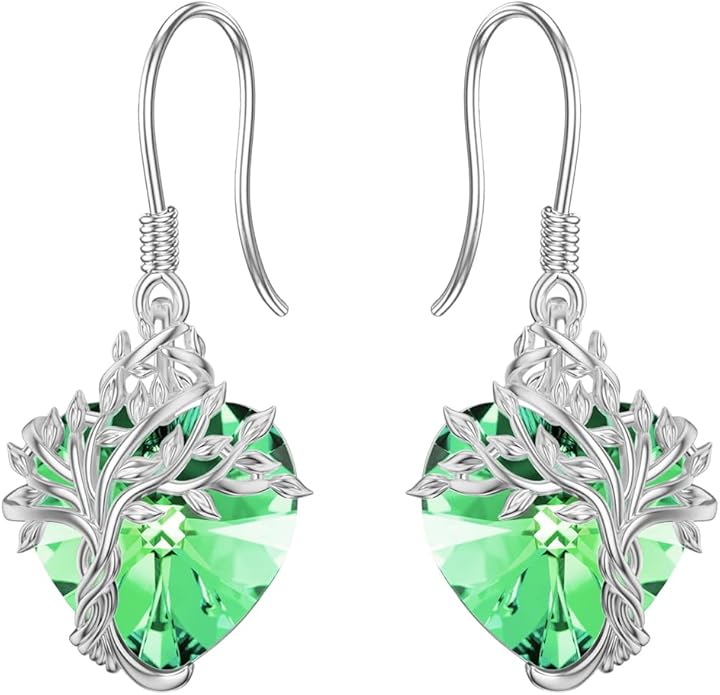 TOUPOP Tree of Life Earrings 925 Sterling Silver Family Tree Dangle Drop Earrings Crystal Jewelry Birthday Christmas Gifts for Women Her