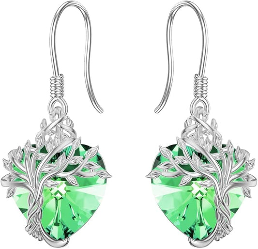 TOUPOP Tree of Life Earrings 925 Sterling Silver Family Tree Dangle Drop Earrings Crystal Jewelry Birthday Christmas Gifts for Women Her