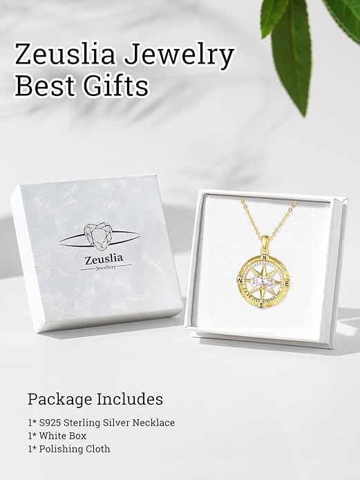 Zeuslia Double Birthstone Necklace Gifts for Wife - 925 Sterling Silver Sunflower/Rose/Crown Cross/Compass/Heart Pendant I Love You Necklace, Anniversary Birthday Gifts for Wife Girlfriend Mom Her