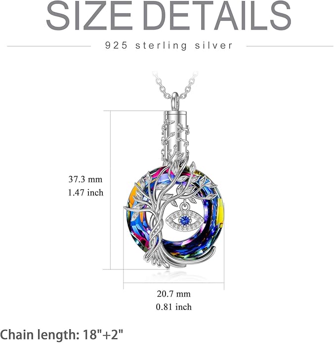 TOUPOP Evil Eye Necklace 925 Sterling Silver Tree of Life Circle Crystal Pendant Necklace Protection Jewelry Amulet Christmas Gifts for Women Her