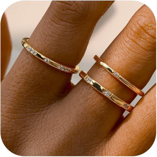 WFYOU Gold Rings for Women that Don't Tarnish Cubic Zirconia Ring Stackable Rings for Women Dainty 14K Gold Plated Rings Set Wedding Bands for Women Gold Jewelry Ring Size 6 7 8 9 10