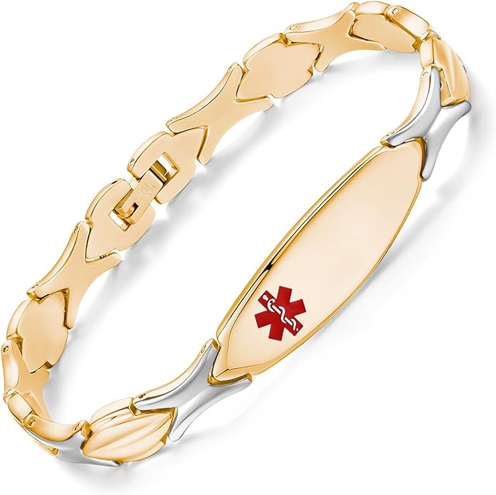 LinnaLove Fashion Shiny medical alert bracelet with Free Engraving Stainless steel Medical id bracelet for Women