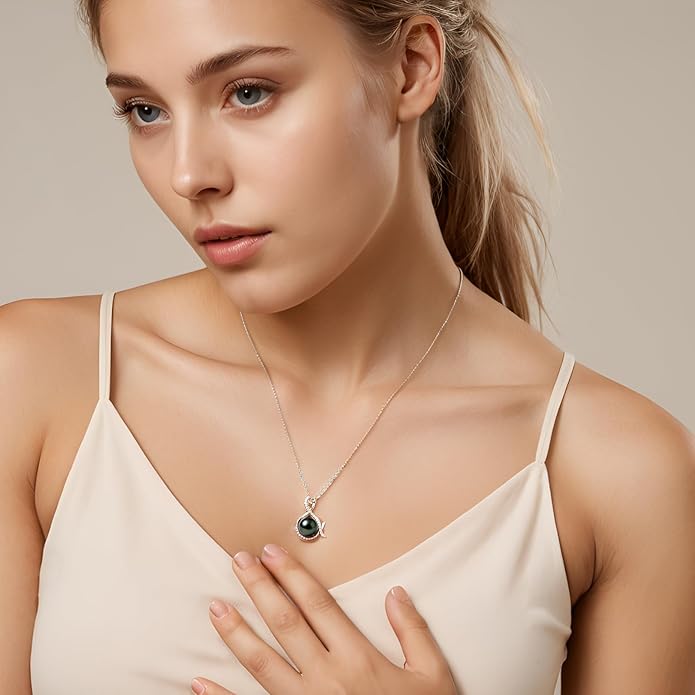 Genuine Tahitian Black Pearl Necklace for Women, 9-11mm AAAA Seawater Pearl with Sterling Silver Moissanite Pendant, Jewelry Gift for Wife, Mom, Girlfriend, Wedding Anniversary, Birthday, Christmas