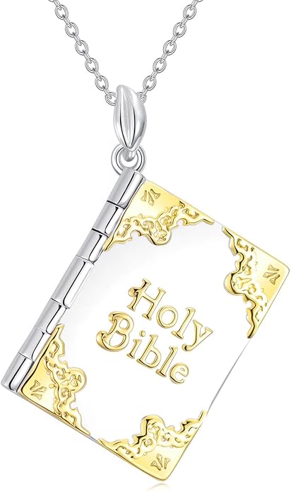 925 Sterling Silver Mini Bible Book Pendant Necklace, Openable Vintage Necklace, Christian Prayer Scripture Jewelry for Men and Women