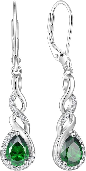 Infinity Dangle Drop Earrings for Women 925 Sterling Silver Teardrop Leverback Earrings Birthstone Jewelry Gifts for Women Wife Girlfriend Mother Daughter Her