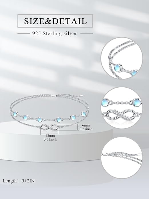 Dorunmo Anklet Bracelets For Women 925 Sterling Silver Birthstone/Infinity/Butterfly/Evil Eye/Turtle/Pineapple/Starfish/Heart Anklets Bracelets Jewelry Gifts for Women