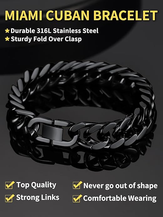 ChainsHouse Stainless Steel Cuban Link Bracelet, 8mm/12mm/17mm Width, 7.5"/8.3"/9", 18K Gold Plated Chain Wrist Bracelets for Men Women, Send Gift Box