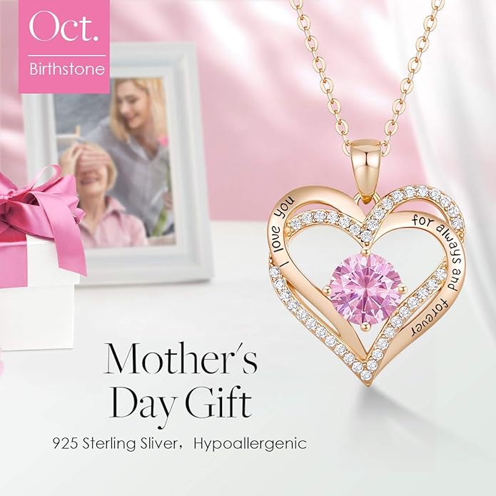 CDE Forever Love Heart Necklaces for Women, Wedding Anniversary, Birthday Mothers Day Gifts for Mom, Mother, Wife, Girlfriend, S925 Silver Jewelry with Birthstone Pendant