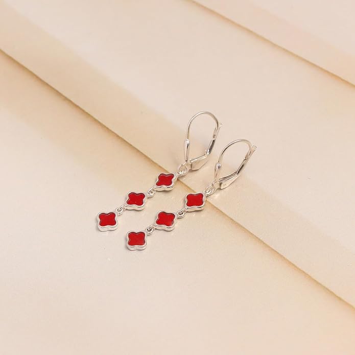 LeCalla 925 Sterling Silver Drop Earrings | Mother of Pearl Clover Earring | Mother of Pearl Stud Earring | Zirconia MOP Drop Dangle Hoop Earrings for Women