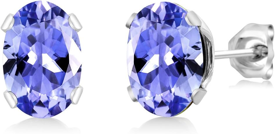 Gem Stone King 1.75 Cttw Tanzanite Pendant Necklace Earring Set For Women | 925 Sterling Silver | Oval 7X5MM and 6X4MM | Gemstone Birthstone | With 18 Inch Silver Chain
