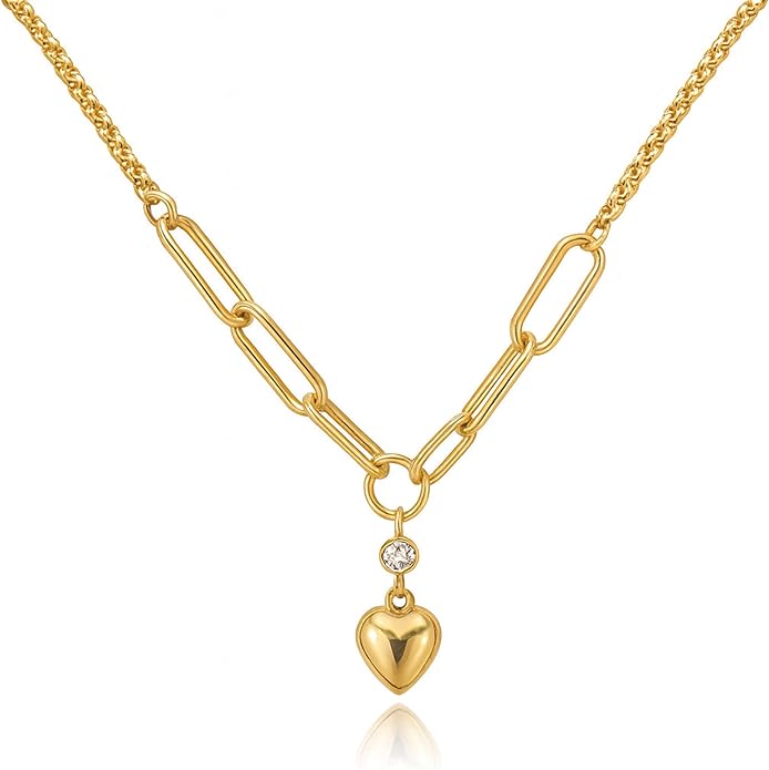AuraLixi 18K Gold Plated Adjustable Chain Necklace for Women, Mixed Chain Gold Pendant Necklaces, Trendy Fashion Jewelry Gift for Girlfriend, Anniversary & Birthday