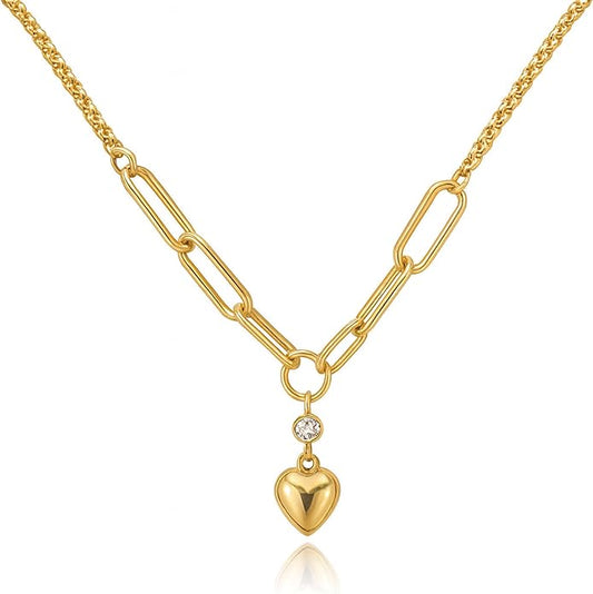 AuraLixi 18K Gold Plated Adjustable Chain Necklace for Women, Mixed Chain Gold Pendant Necklaces, Trendy Fashion Jewelry Gift for Girlfriend, Anniversary & Birthday