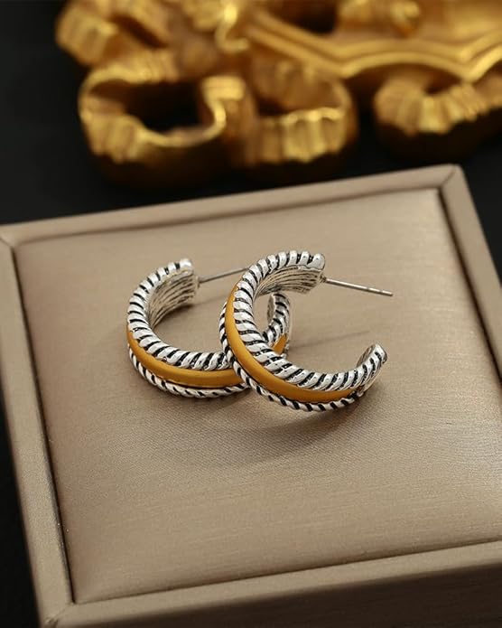 MYCUTEY Chunky Two Tone Hoop Earrings for Women Antique Gold And Silver Plated Twisted Open Hoops Hypoallergenic Statement Earrings Mixed Metal Jewelry Gift For Everyday Wear