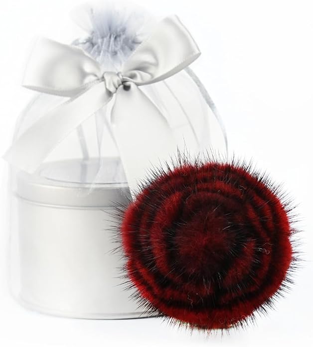 Elegant Mink Fur Red Rose Brooch 3D Real Fur Pin for Womens Girls Floral Brooch Clothing Bag Scarf Decoration Shawl Pins Jewerly